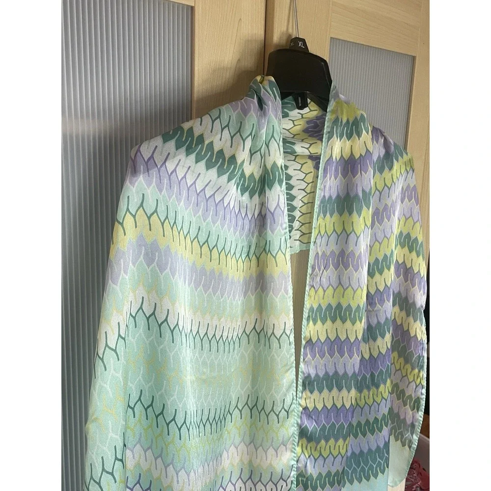 Missoni Rectangle Pastel Blue Green Silk Scarf Italy 16